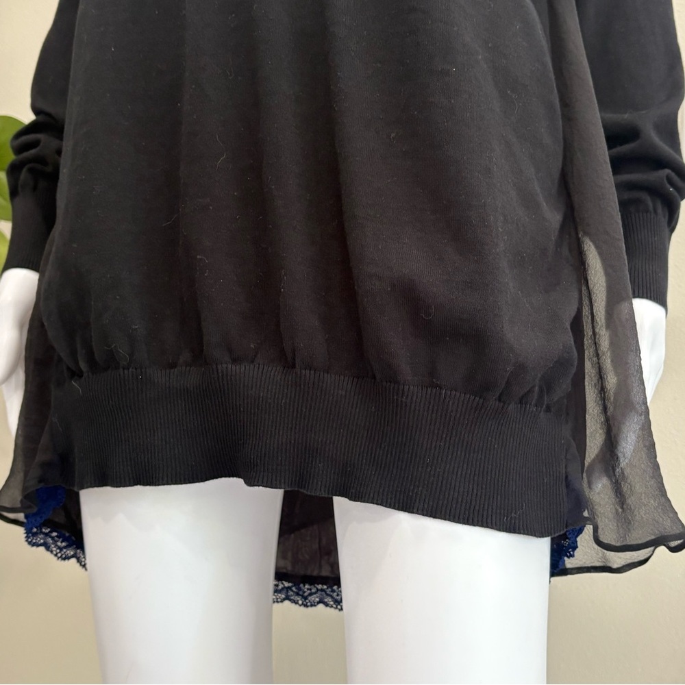 Sacai Luck Black Sheer Silk Mixed Tunic Sweater Dress Womens Size 2 M V-Neck - Picture 4 of 15